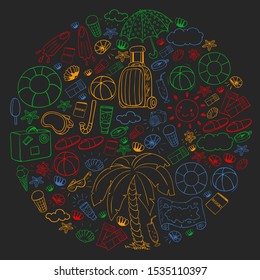 Vector pattern. Summer vacations. Travel and adventures. Beach, ocean, island, sun