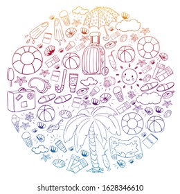 Vector pattern. Summer vacations. Travel and adventures. Beach, ocean, island, sun