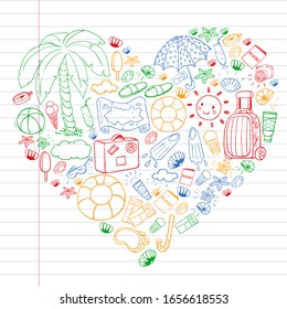 Vector pattern. Summer vacations. Travel and adventures. Beach, ocean, island, sun