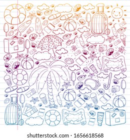  Patrón vectorial. Vacaciones de verano. Viajes y aventuras. Playa, océano, isla, sol