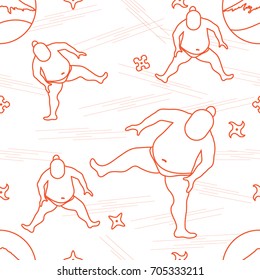 Vector pattern of sumo wrestler, shurikens and mountain Fuji. Japan theme.