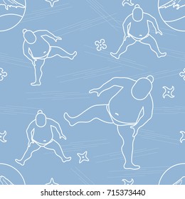 Vector pattern of sumo wrestler, shurikens and mountain Fuji. Japan theme.