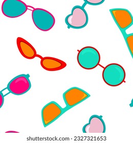 Vector. Pattern Sunglasses.Seamless pattern with colorful sunglasses. Exotic fashion trend and textile design. Repeated vector illustration.On a white background. Summer.Season.Sun.Fashion.EPS 10