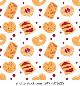 Vector pattern with sweet buns with berry filling.