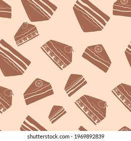 Vector pattern with a sweet food theme. The palette and the backgrounds are soft and the layouts are simplified. Backdrop for greeting cards, posters, banners, and placards.