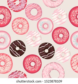 Vector pattern with sweet pink donuts for design
