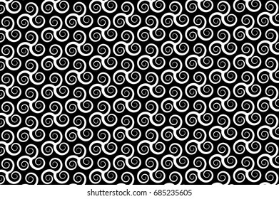  vector pattern with swirling triple spiral or Triskele,  ancient Celtic symbol 