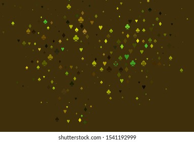  vector pattern with symbol of cards. Shining illustration with hearts, spades, clubs, diamonds. Pattern for leaflets of poker games, events.
