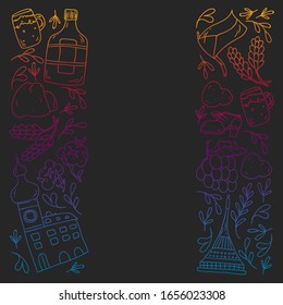 Vector pattern with symbols of Czech Republic. Set with tourism icons and landscapes elements. Travel to country. City, cathedral, building, European architecture. Illustration with landmarks