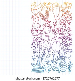 Vector pattern with symbols of Czech Republic. Set with tourism icons and landscapes elements. Travel to country. City, cathedral, building, European architecture. Illustration with landmarks