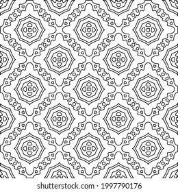 Vector pattern with symmetrical elements . Modern stylish abstract texture. Repeating geometric tiles from striped elements.Black and white pattern.