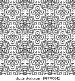 Vector pattern with symmetrical elements . Modern stylish abstract texture. Repeating geometric tiles from striped elements.Black and white pattern.
