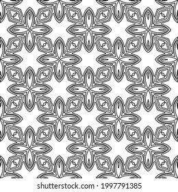 Vector pattern with symmetrical elements . Modern stylish abstract texture. Repeating geometric tiles from striped elements.Black and white pattern.