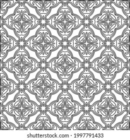 Vector pattern with symmetrical elements . Modern stylish abstract texture. Repeating geometric tiles from striped elements.Black and white pattern.