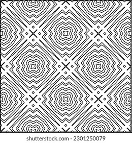 Vector pattern with symmetrical elements . Modern stylish abstract texture. Repeating geometric tiles from striped elements.Black and white pattern.