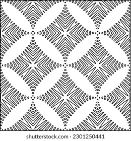 Vector pattern with symmetrical elements . Modern stylish abstract texture. Repeating geometric tiles from striped elements.Black and white pattern.