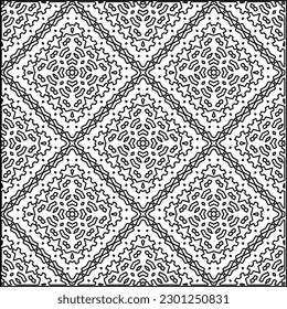 Vector pattern with symmetrical elements . Modern stylish abstract texture. Repeating geometric tiles from striped elements.Black and white pattern.