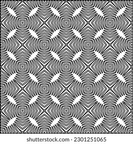 Vector pattern with symmetrical elements . Modern stylish abstract texture. Repeating geometric tiles from striped elements.Black and white pattern.