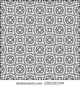 Vector pattern with symmetrical elements . Modern stylish abstract texture. Repeating geometric tiles from striped elements.Black and white pattern.