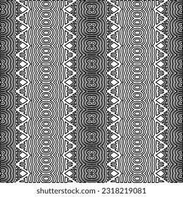 Vector pattern with symmetrical elements . Modern stylish abstract texture. Repeating geometric tiles from striped elements. Black and white pattern.