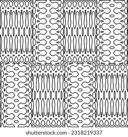 Vector pattern with symmetrical elements . Modern stylish abstract texture. Repeating geometric tiles from striped elements. Black and white pattern.