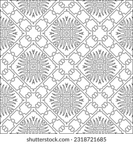 Vector pattern with symmetrical elements . Modern stylish abstract texture. Repeating geometric tiles from striped elements. Black and white pattern.