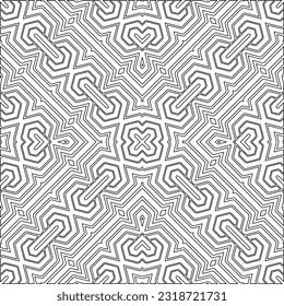 Vector pattern with symmetrical elements . Modern stylish abstract texture. Repeating geometric tiles from striped elements. Black and white pattern.