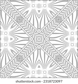 Vector pattern with symmetrical elements . Modern stylish abstract texture. Repeating geometric tiles from striped elements. Black and white pattern.