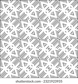 Vector pattern with symmetrical elements . Modern stylish abstract texture. Repeating geometric tiles from striped elements. Black and white pattern.