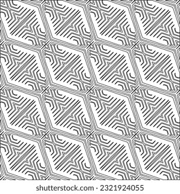 Vector pattern with symmetrical elements . Modern stylish abstract texture. Repeating geometric tiles from striped elements. Black and white pattern.