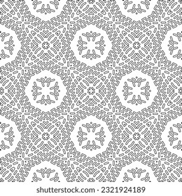 Vector pattern with symmetrical elements . Modern stylish abstract texture. Repeating geometric tiles from striped elements. Black and white pattern.