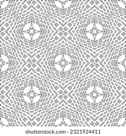 Vector pattern with symmetrical elements . Modern stylish abstract texture. Repeating geometric tiles from striped elements. Black and white pattern.
