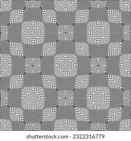 Vector pattern with symmetrical elements . Modern stylish abstract texture. Repeating geometric tiles from striped elements. Black and white pattern.