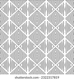 Vector pattern with symmetrical elements . Modern stylish abstract texture. Repeating geometric tiles from striped elements. Black and white pattern.