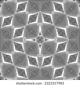 Vector pattern with symmetrical elements . Modern stylish abstract texture. Repeating geometric tiles from striped elements. Black and white pattern.