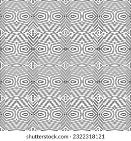 Vector pattern with symmetrical elements . Modern stylish abstract texture. Repeating geometric tiles from striped elements. Black and white pattern.