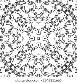Vector pattern with symmetrical elements . Modern stylish abstract texture. Repeating geometric tiles from striped elements.Black and white pattern.