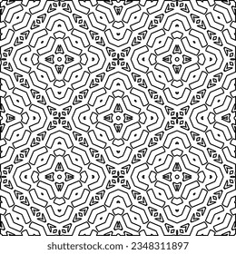 Vector pattern with symmetrical elements . Modern stylish abstract texture. Repeating geometric tiles from striped elements.Black and white pattern.