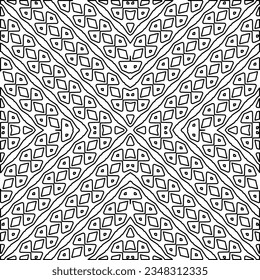 Vector pattern with symmetrical elements . Modern stylish abstract texture. Repeating geometric tiles from striped elements.Black and white pattern.
