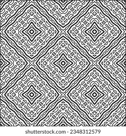 Vector pattern with symmetrical elements . Modern stylish abstract texture. Repeating geometric tiles from striped elements.Black and white pattern.
