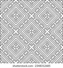 Vector pattern with symmetrical elements . Modern stylish abstract texture. Repeating geometric tiles from striped elements.Black and white pattern.