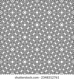 Motif vectoriel avec éléments symétriques . Texture abstraite moderne et design. Répétition des mosaïques géométriques à partir d'éléments rayés.Motif noir et blanc.