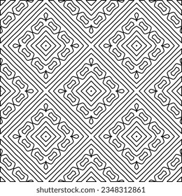 Vector pattern with symmetrical elements . Modern stylish abstract texture. Repeating geometric tiles from striped elements.Black and white pattern.