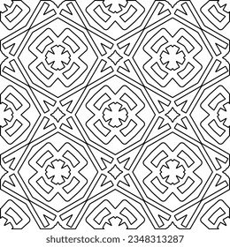 Vector pattern with symmetrical elements . Modern stylish abstract texture. Repeating geometric tiles from striped elements.Black and white pattern.