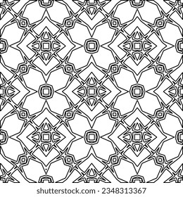 Vector pattern with symmetrical elements . Modern stylish abstract texture. Repeating geometric tiles from striped elements.Black and white pattern.