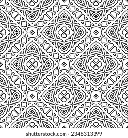 Vector pattern with symmetrical elements . Modern stylish abstract texture. Repeating geometric tiles from striped elements.Black and white pattern.
