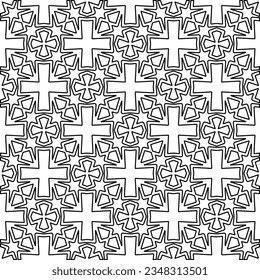 Vector pattern with symmetrical elements . Modern stylish abstract texture. Repeating geometric tiles from striped elements.Black and white pattern.