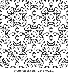 Vector pattern with symmetrical elements . Modern stylish abstract texture. Repeating geometric tiles from striped elements.Black and white pattern.