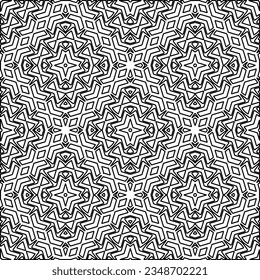 Vector pattern with symmetrical elements . Modern stylish abstract texture. Repeating geometric tiles from striped elements.Black and white pattern.