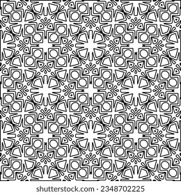Vector pattern with symmetrical elements . Modern stylish abstract texture. Repeating geometric tiles from striped elements.Black and white pattern.